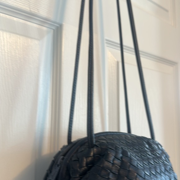 The Brio Navy Blue Woven Leather Shoulder Bag - Picture 7 of 11